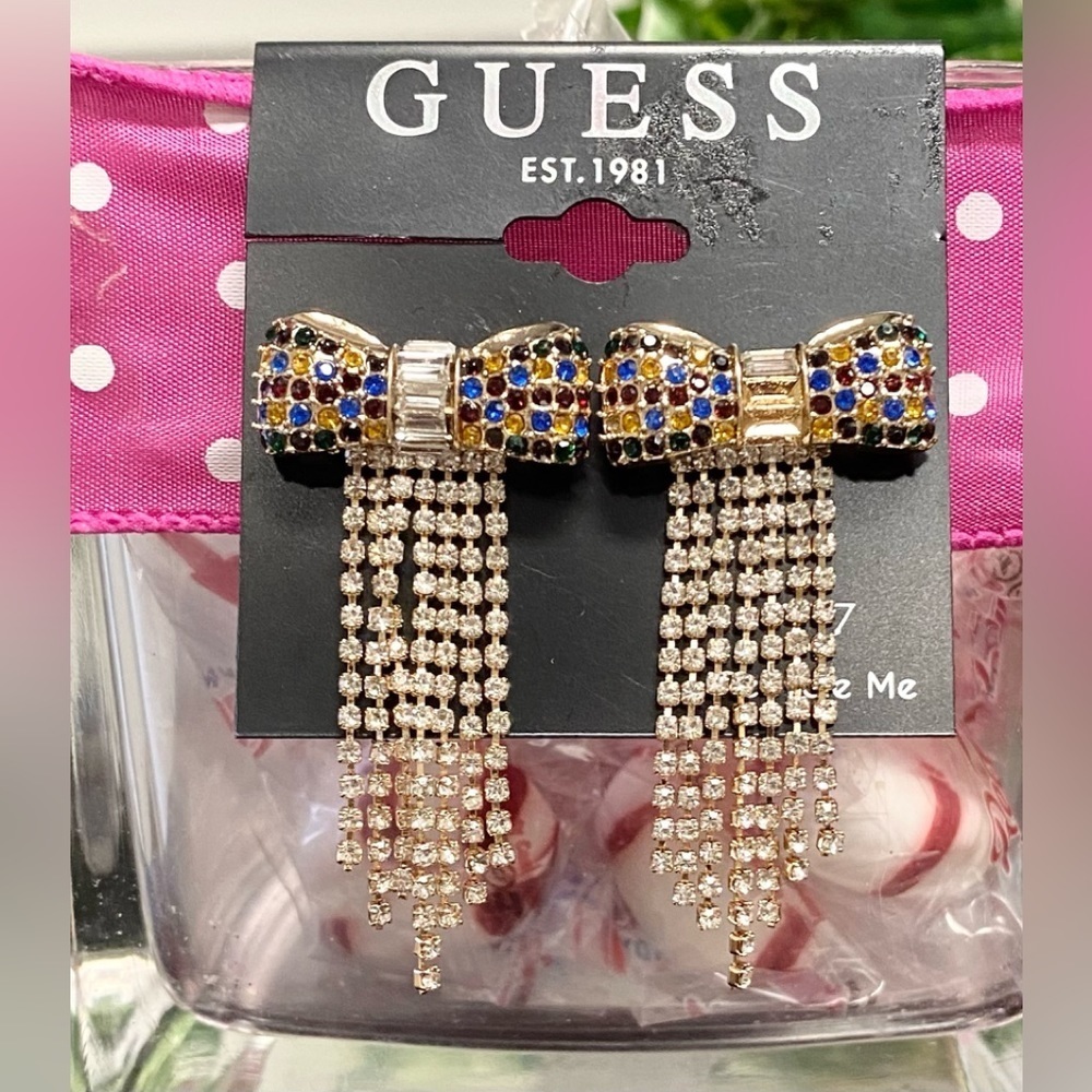 NWT GUESS MULTICOLORED CRYSTAL FRINGE DROP EARRINGS